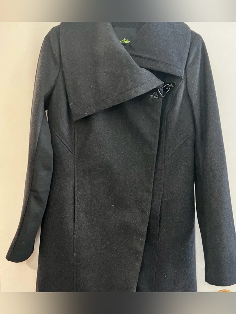 Sam Edelman Kit Clip Black Women's Asymmetrical Wool Blend Coat